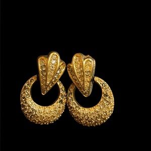 Vintage Christian Dior gold clip on with crystals